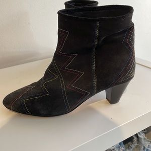 Isabel Marant Black Suede Boots with Multicolor stitching